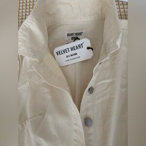XS VELVET HEART DENIM Cardigan /Dress/Lightweight Coat Cream Ecru Button-Front